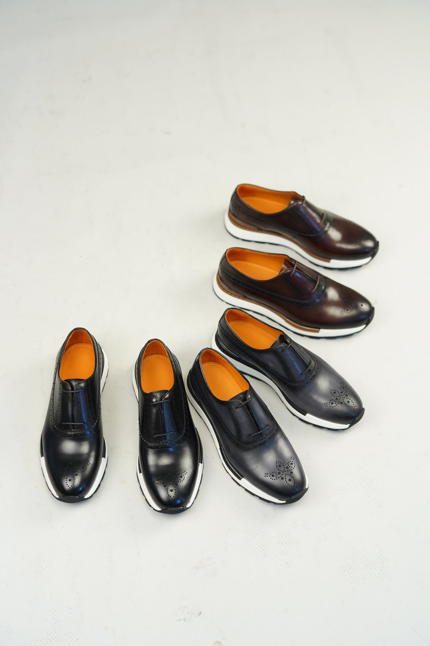 Black leather minimal lace brogue sneakers for men