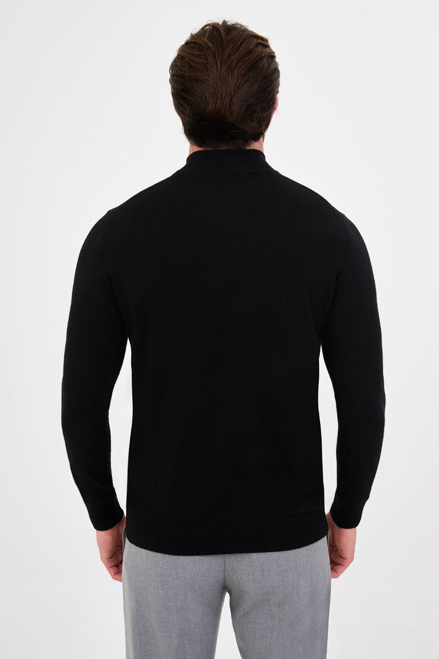 Men's black cashmere blend mock neck knit sweater slim fit fall winter menswear