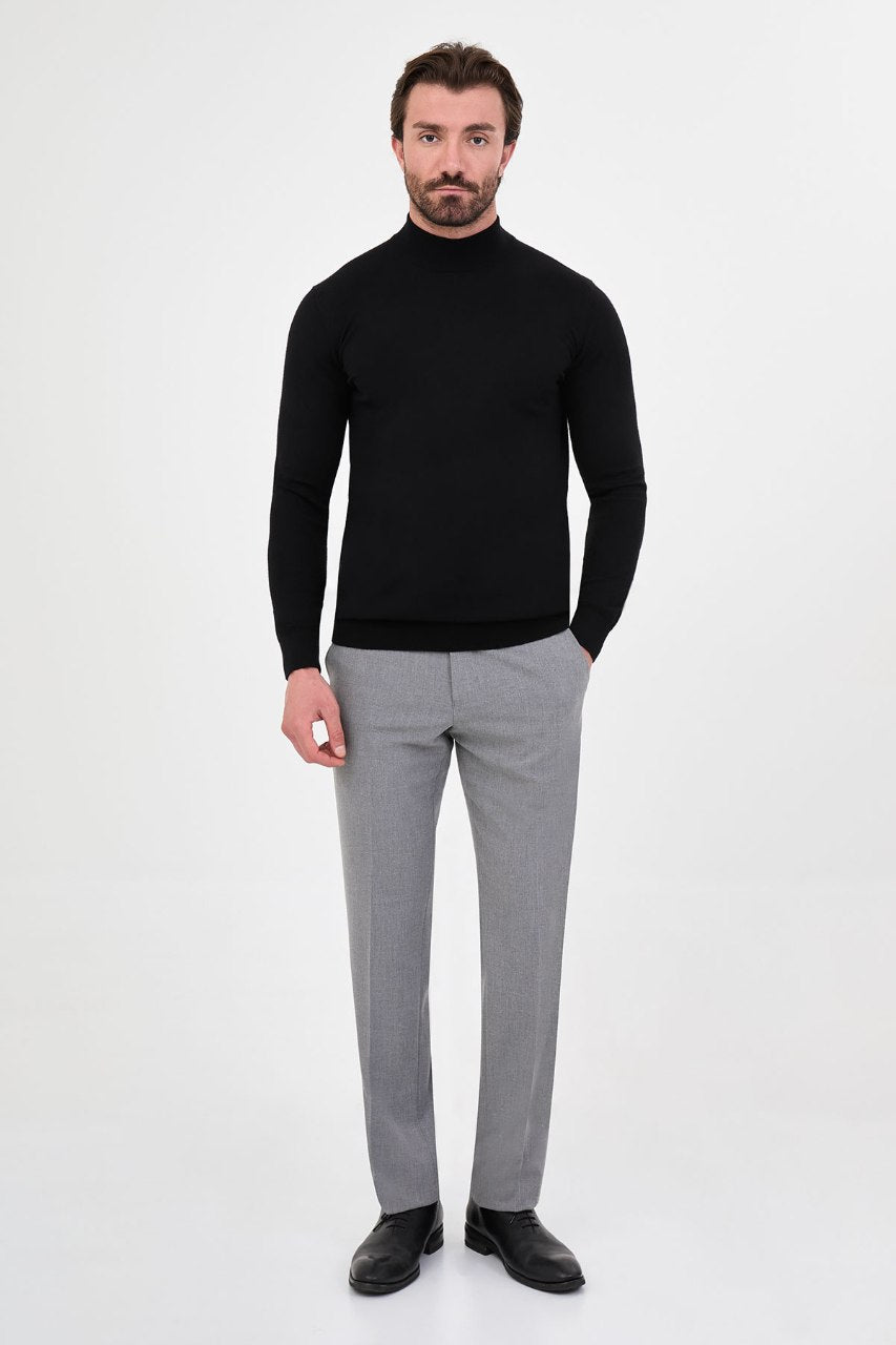 Men's black cashmere blend mock neck knit sweater slim fit fall winter menswear