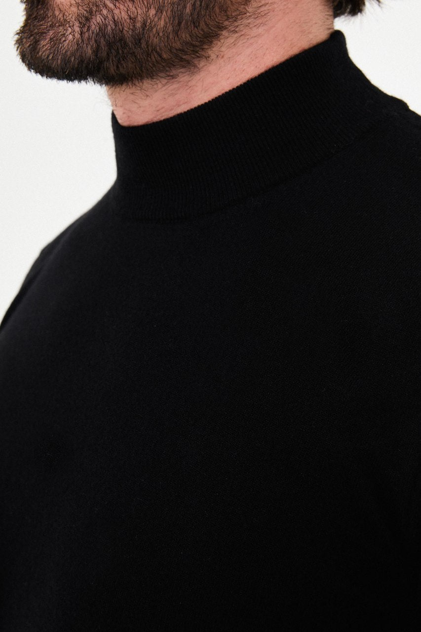 Men's black cashmere blend mock neck knit sweater slim fit fall winter menswear