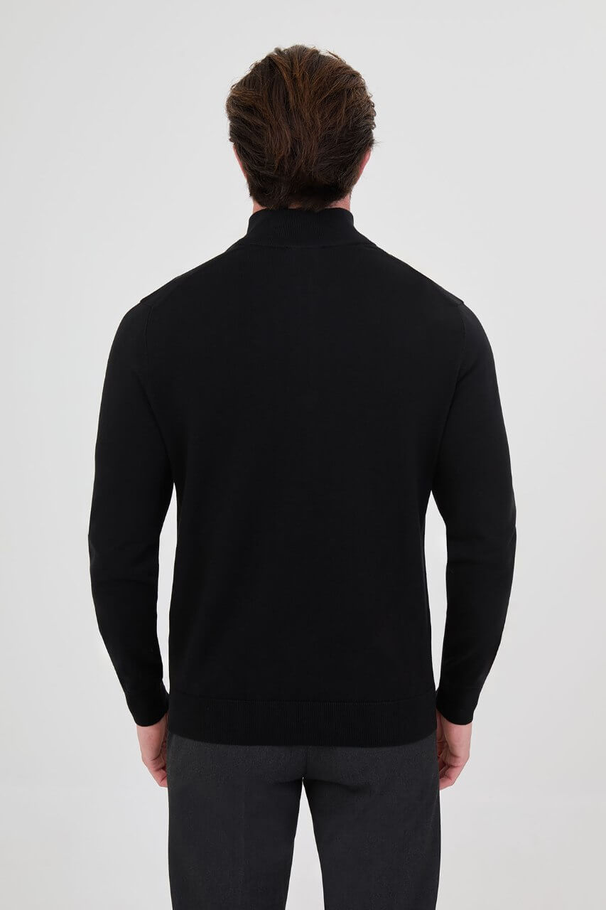 Men's black zip neck knit sweater slim fit cotton blend pullover for fall winter smart casual style