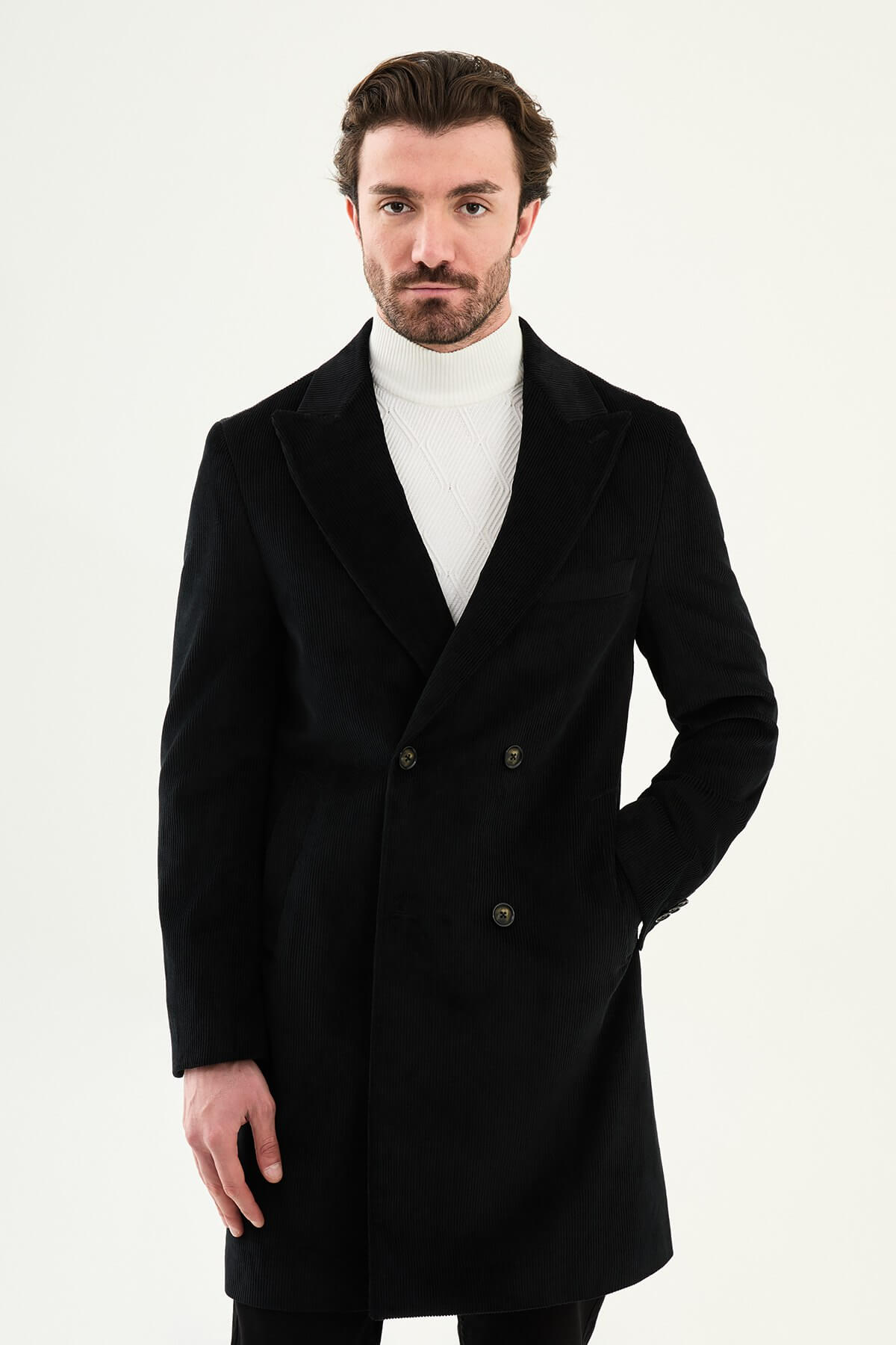 Zurich Double Breasted Coat — Black Wide Lapel – HolloMen