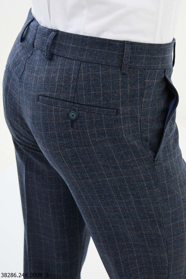 Blue Checkered Casual Pants