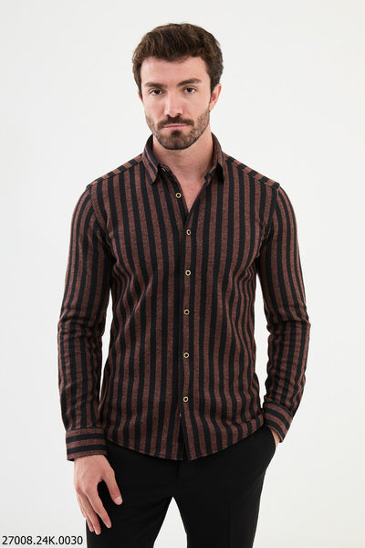 Men's Brown - Black Striped Shirt. – HolloMen