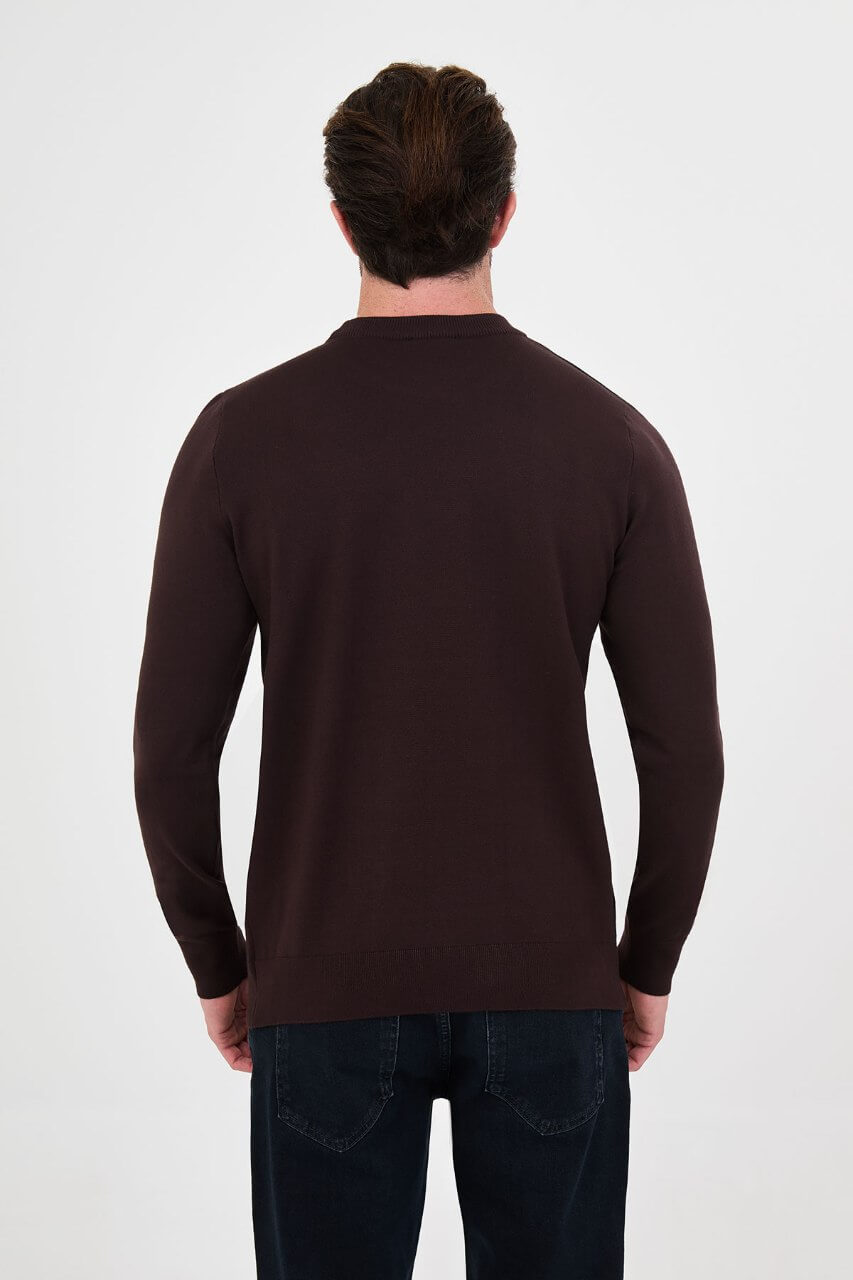 Men's brown and navy blue colour-block crew neck sweater by HolloMen.