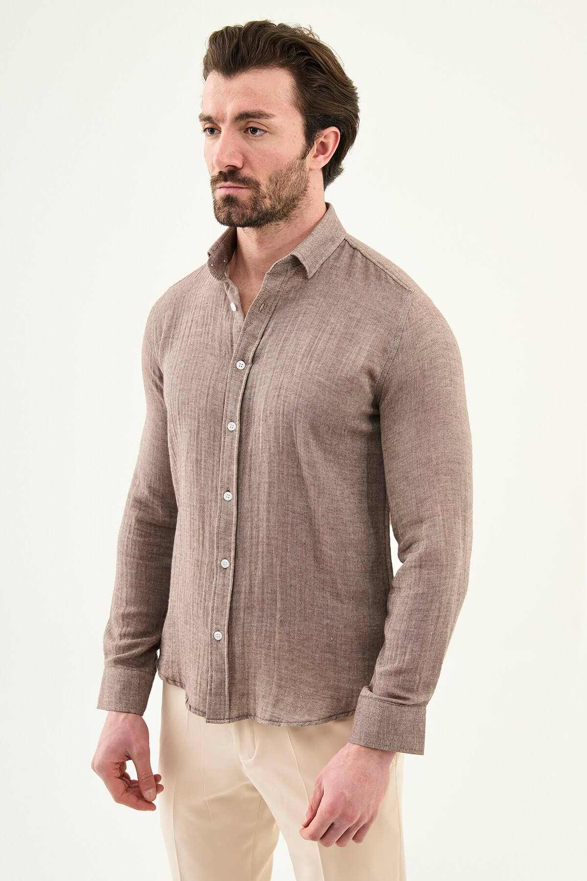Men’s brown linen shirt, slim fit linen shirt, summer men’s shirt, breathable long sleeve shirt, smart casual linen shirt, lightweight cotton linen shirt