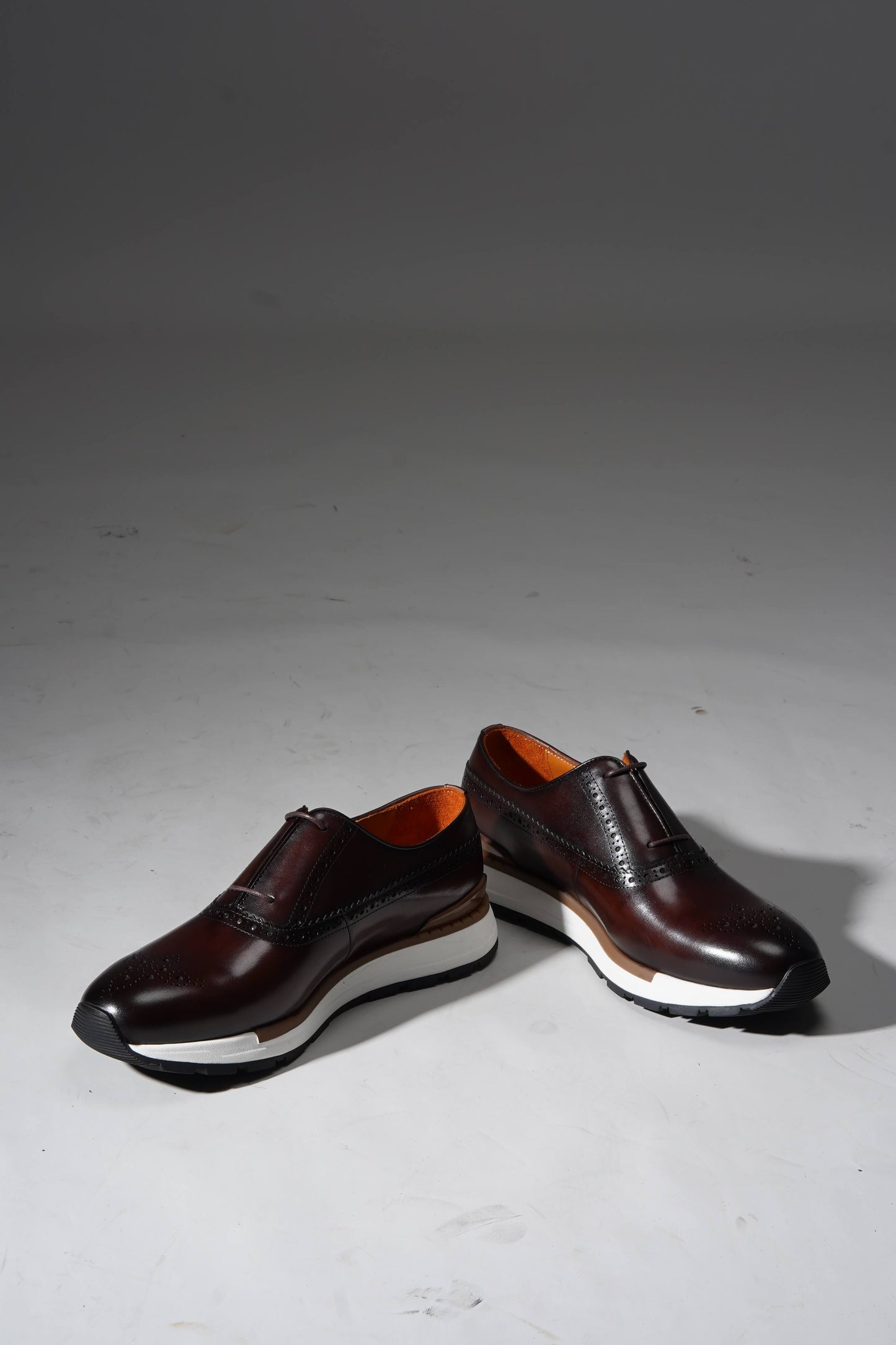 Brown leather minimal lace brogue sneakers for men