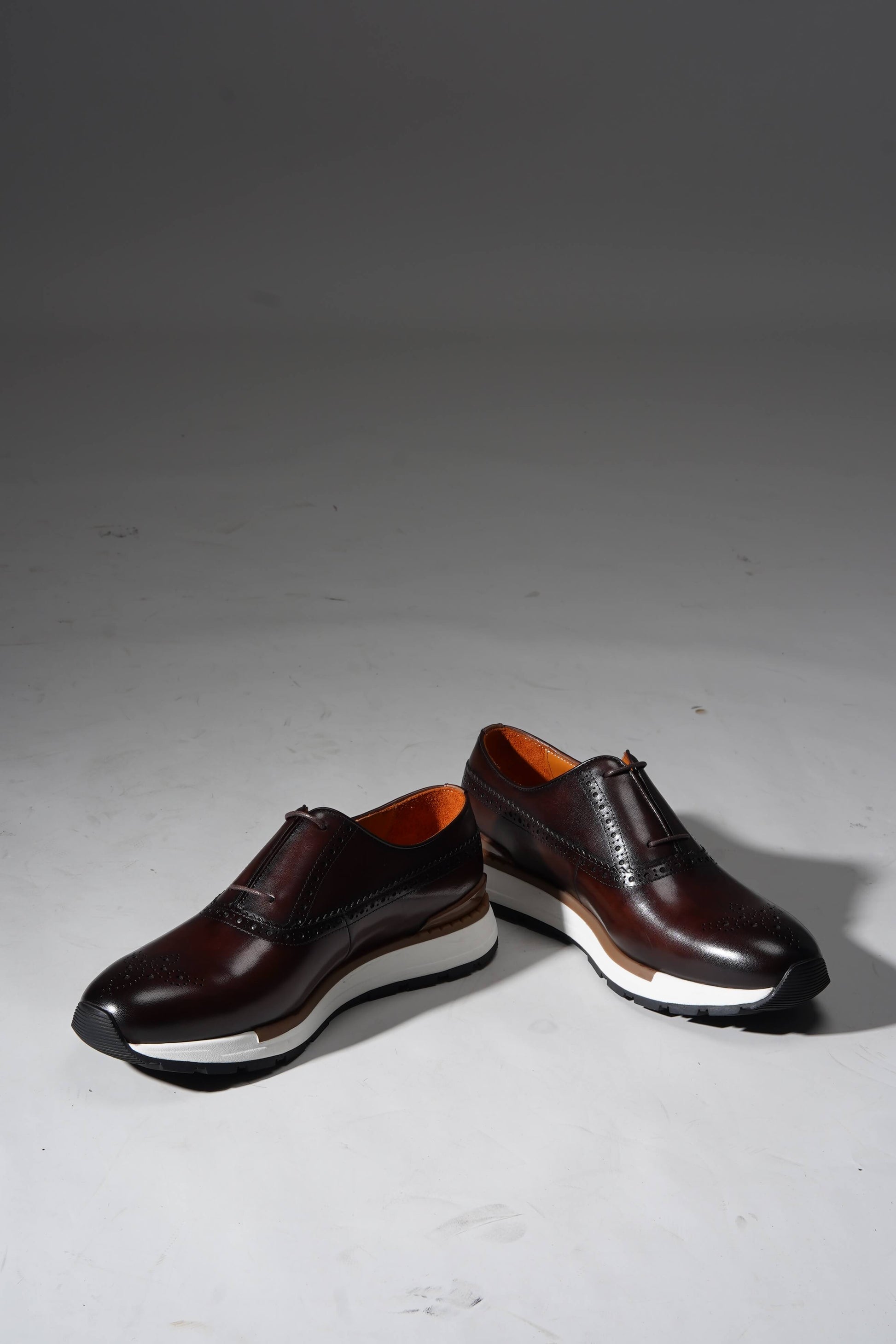 Brown leather minimal lace brogue sneakers for men