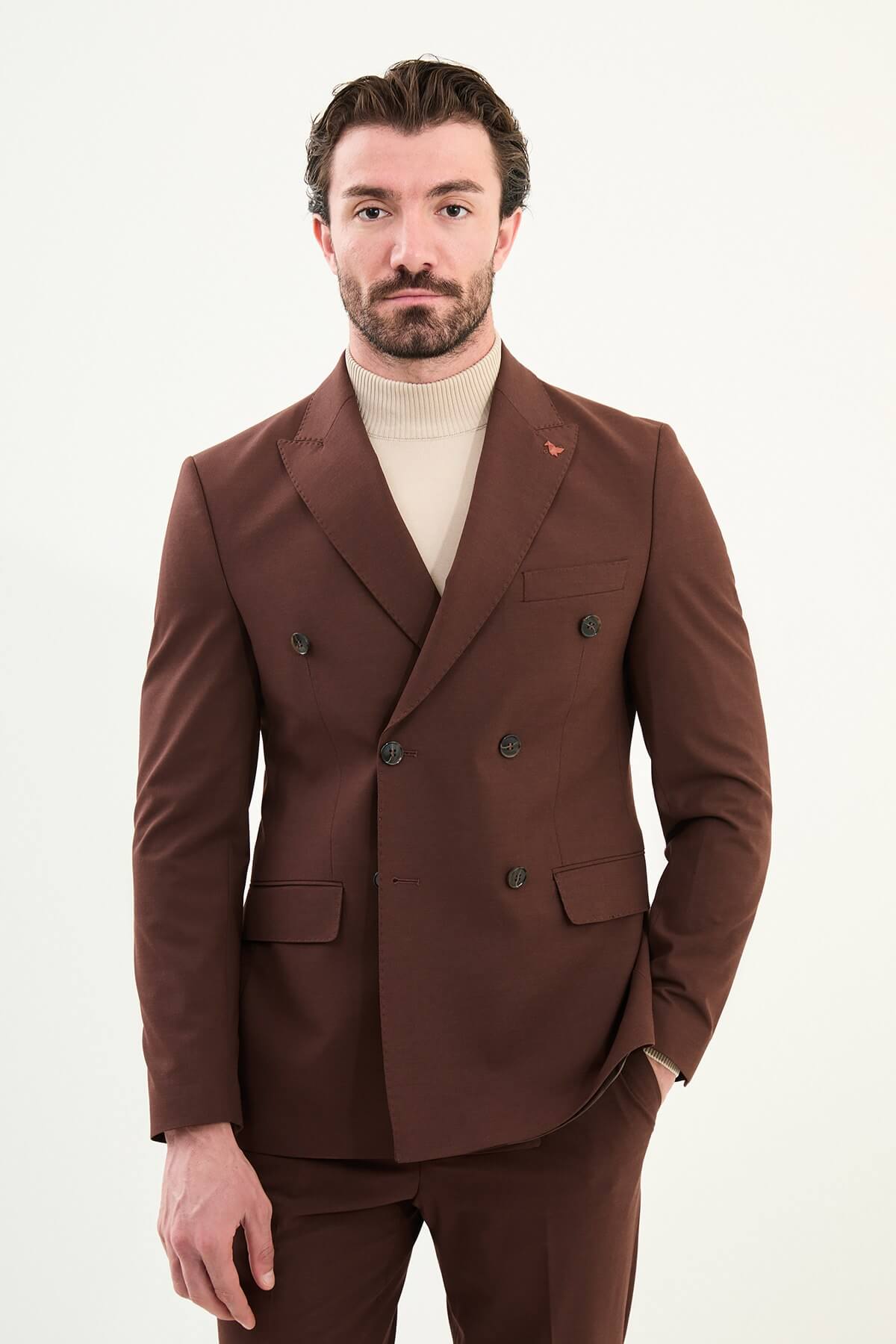 Brescia Double Breasted Suit — Brown | HolloMen