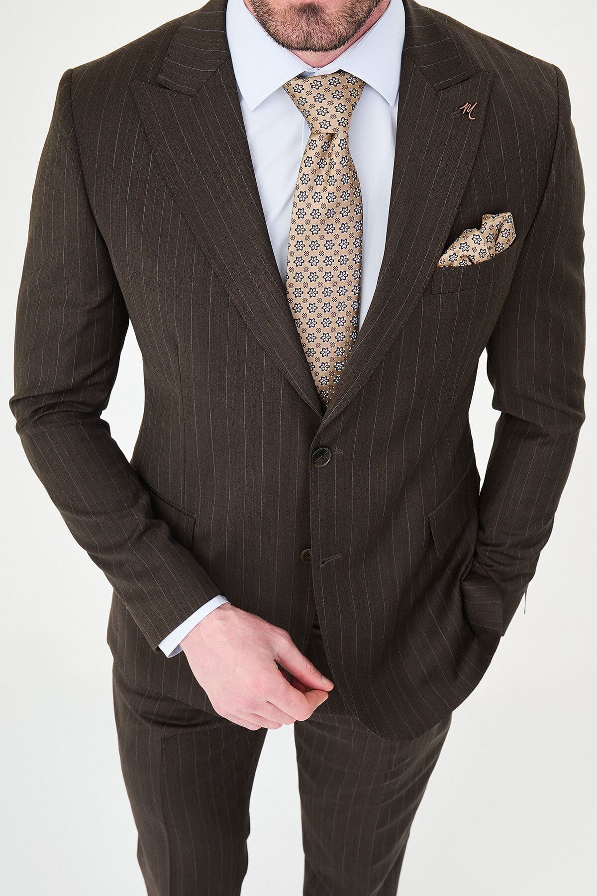 Premium Brown Slim Fit Wool Suit for men.
