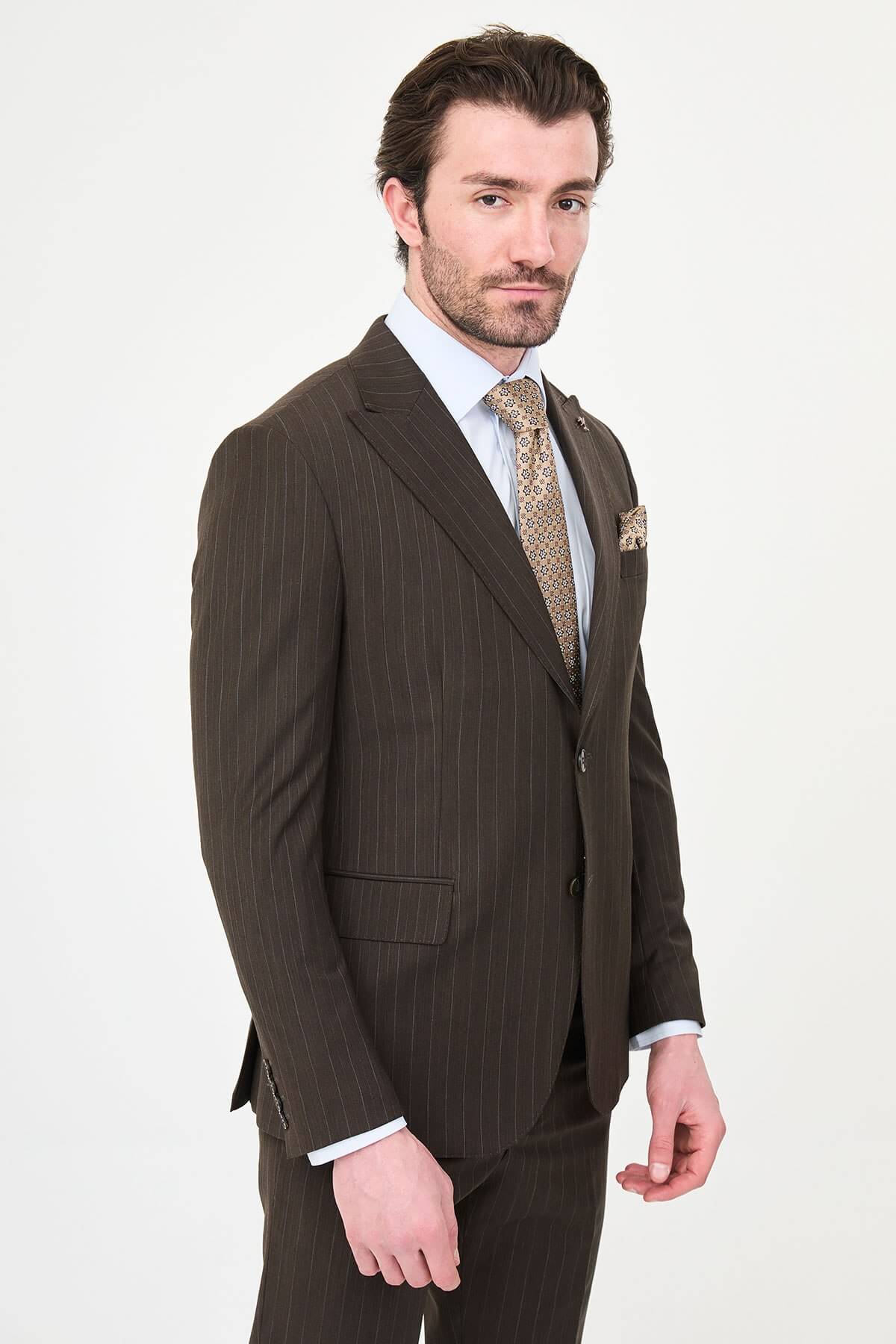 Premium Brown Slim Fit Wool Suit for men.
