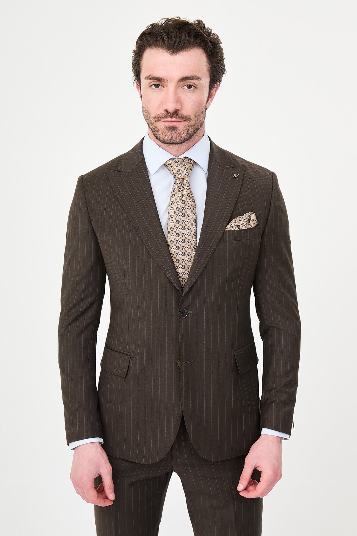 Premium Brown Slim Fit Wool Suit for men.