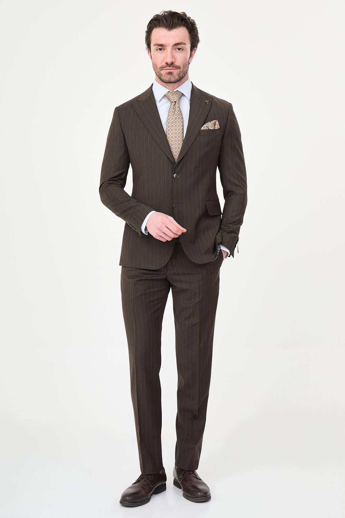 Premium Brown Slim Fit Wool Suit for men.