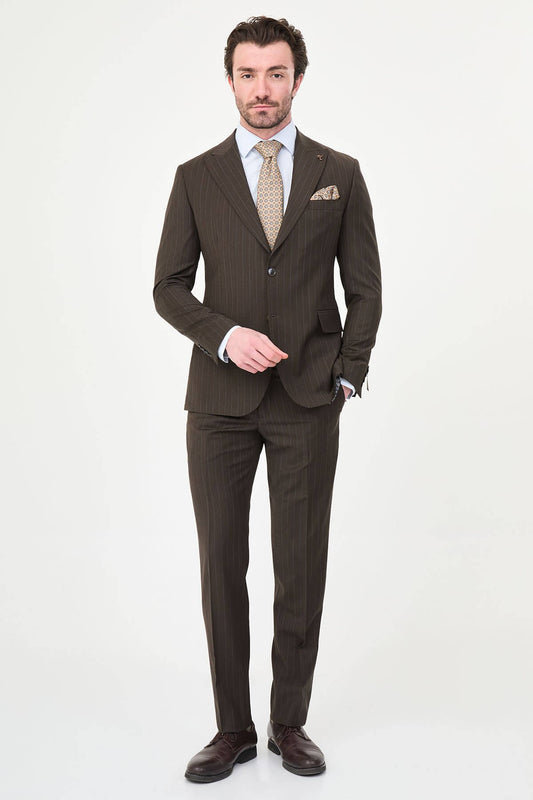 Premium Brown Slim Fit Wool Suit for men.