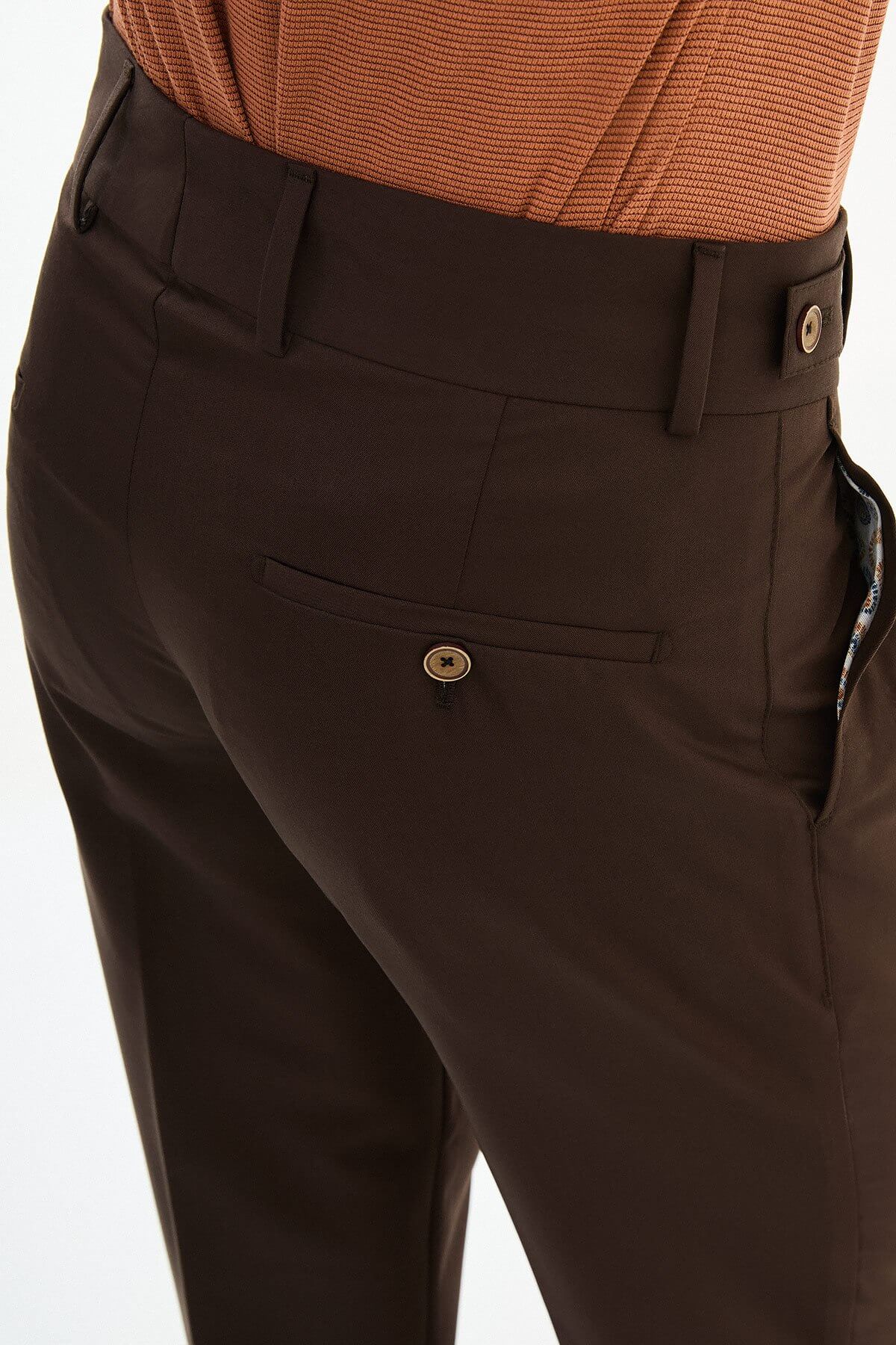 Dark Brown slim-fit straight-leg pleated trousers for men, styled with dress shoes, perfect for summer office and formal occasions.