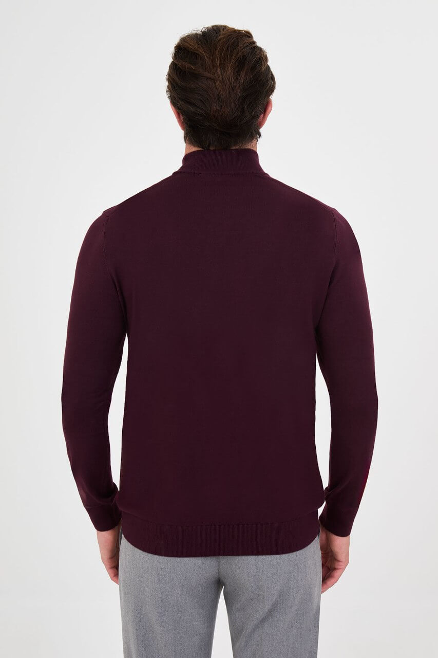 Men's burgundy cashmere blend mock neck knit sweater slim fit fall winter menswear