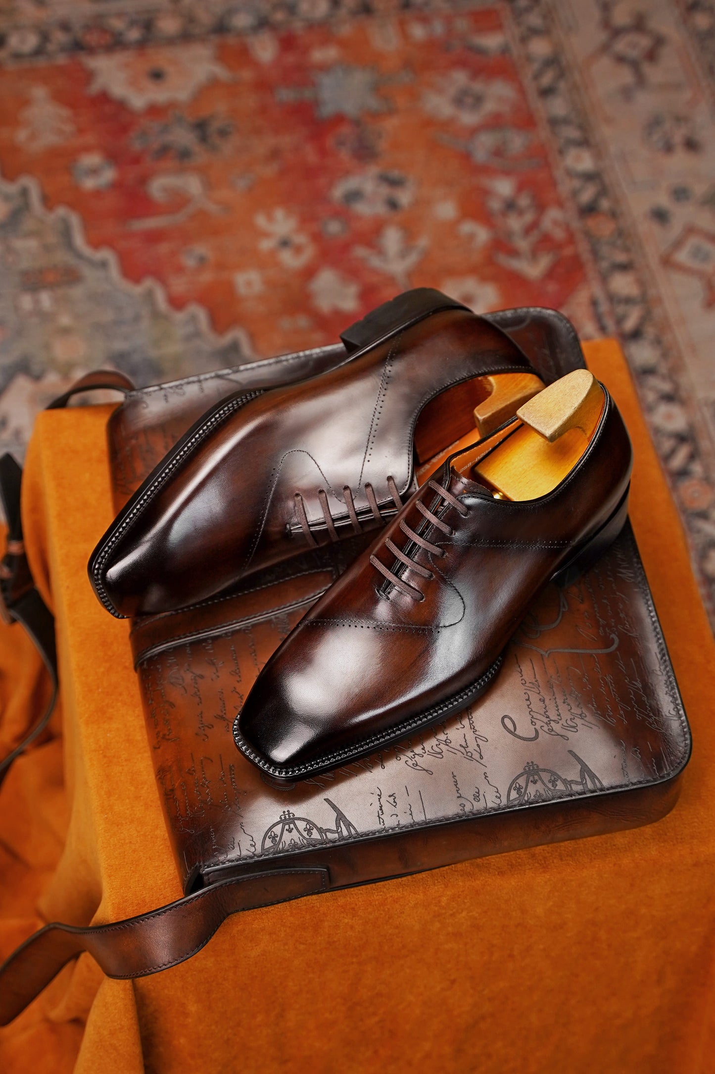 Men’s dark brown leather cap toe Oxford dress shoes featuring a polished finish, lace-up closure, sleek tapered toe, and classic formal silhouette.