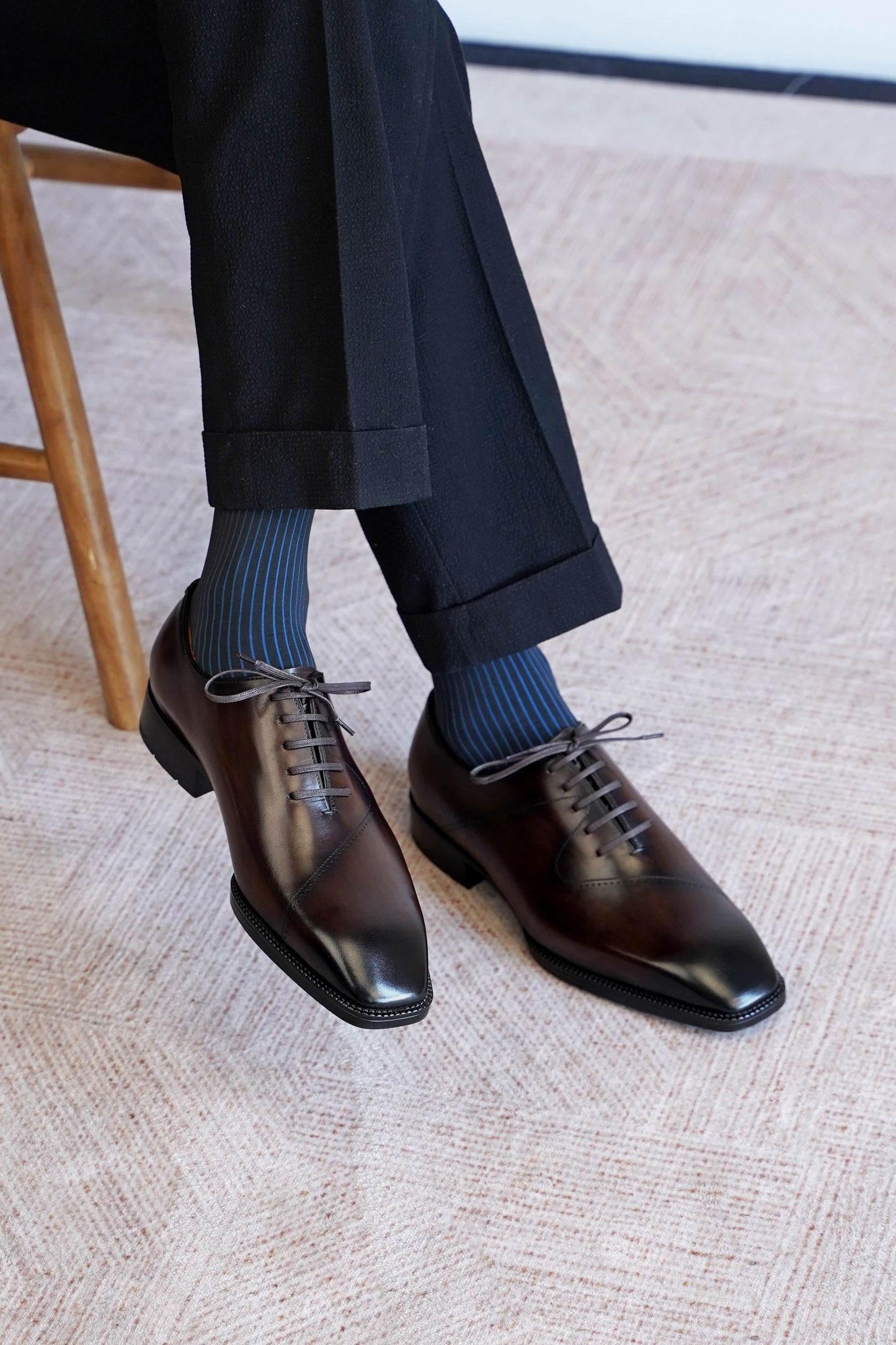 Men’s dark brown leather cap toe Oxford dress shoes featuring a polished finish, lace-up closure, sleek tapered toe, and classic formal silhouette.