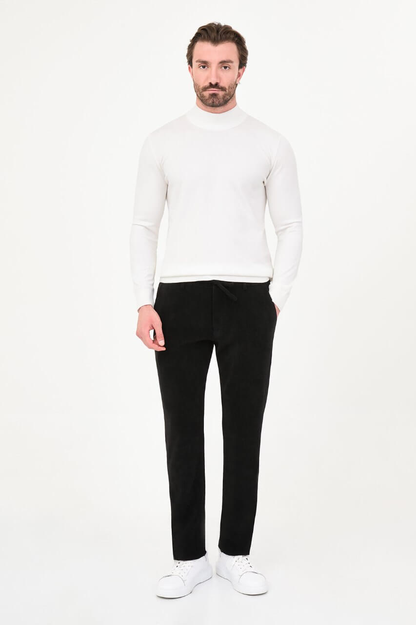 Men's ecru cashmere blend mock neck knit sweater slim fit fall winter menswear