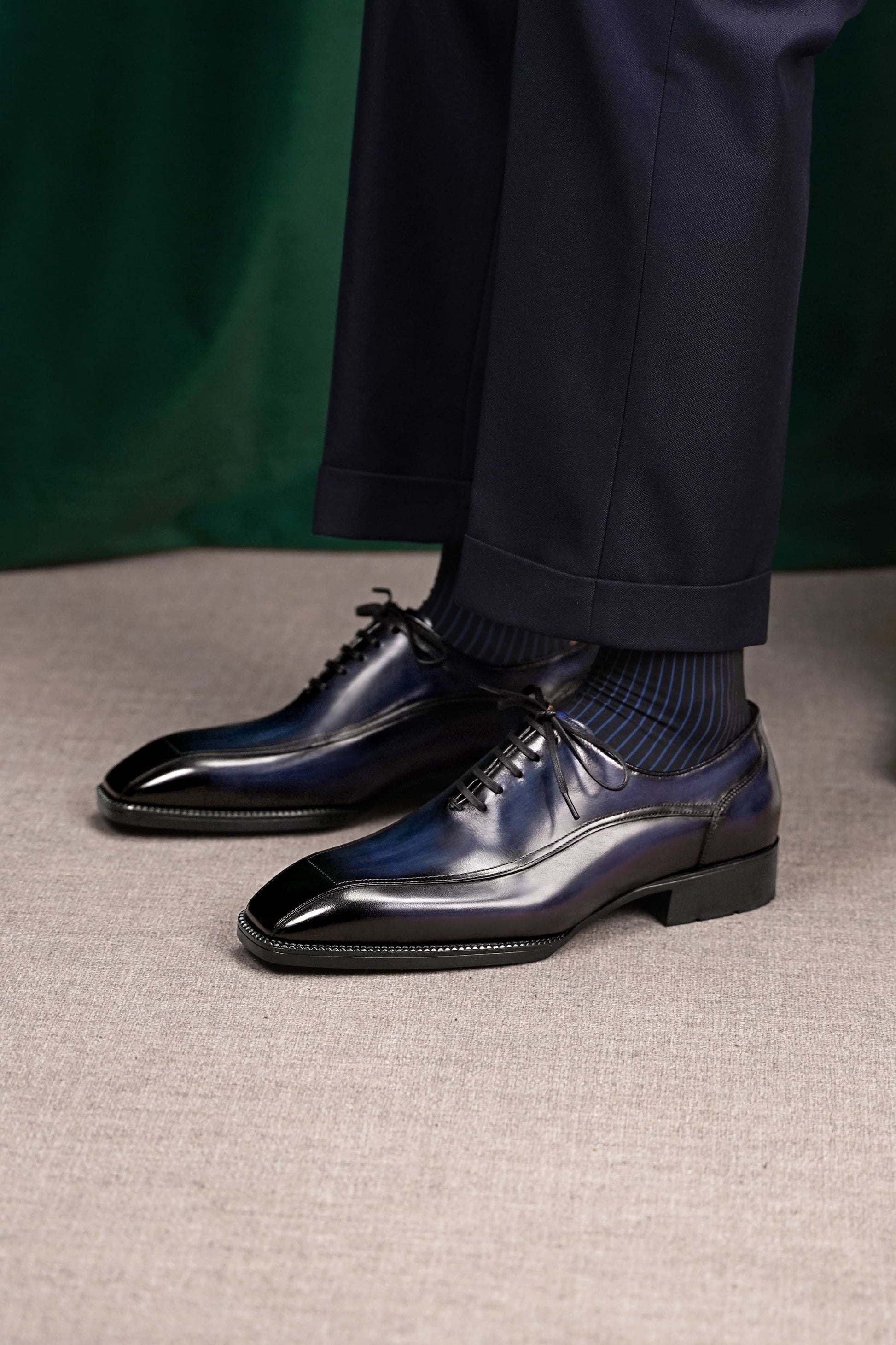 Men's Navy Blue Leather Oxford Dress Shoes – HolloMen