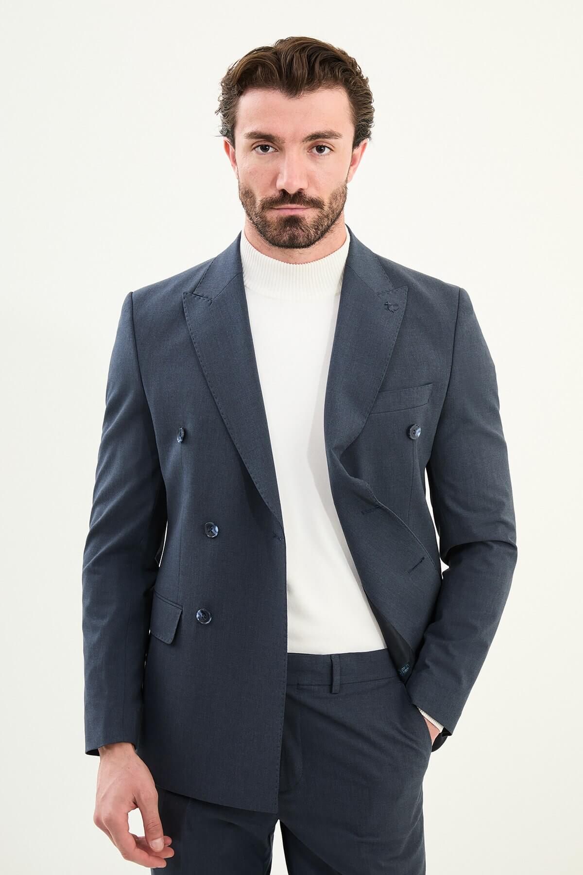 Trento Double Breasted Suit — Navy | HolloMen