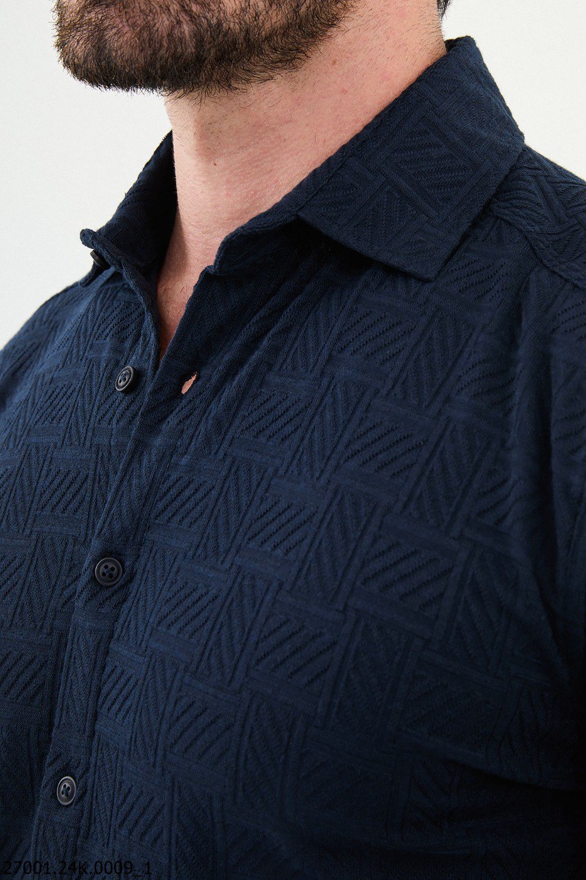 Men's Navy Blue Textured Shirt. HolloMen Men's Navy Blue Textured Shirt. HolloMen