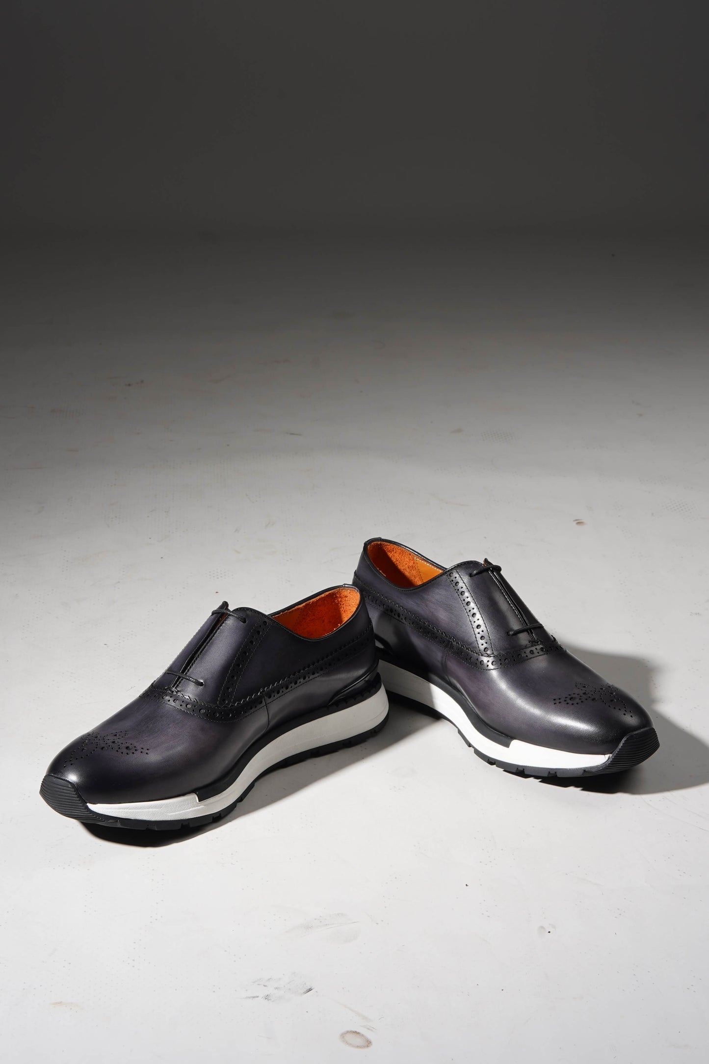 Navy leather minimal lace brogue sneakers for men