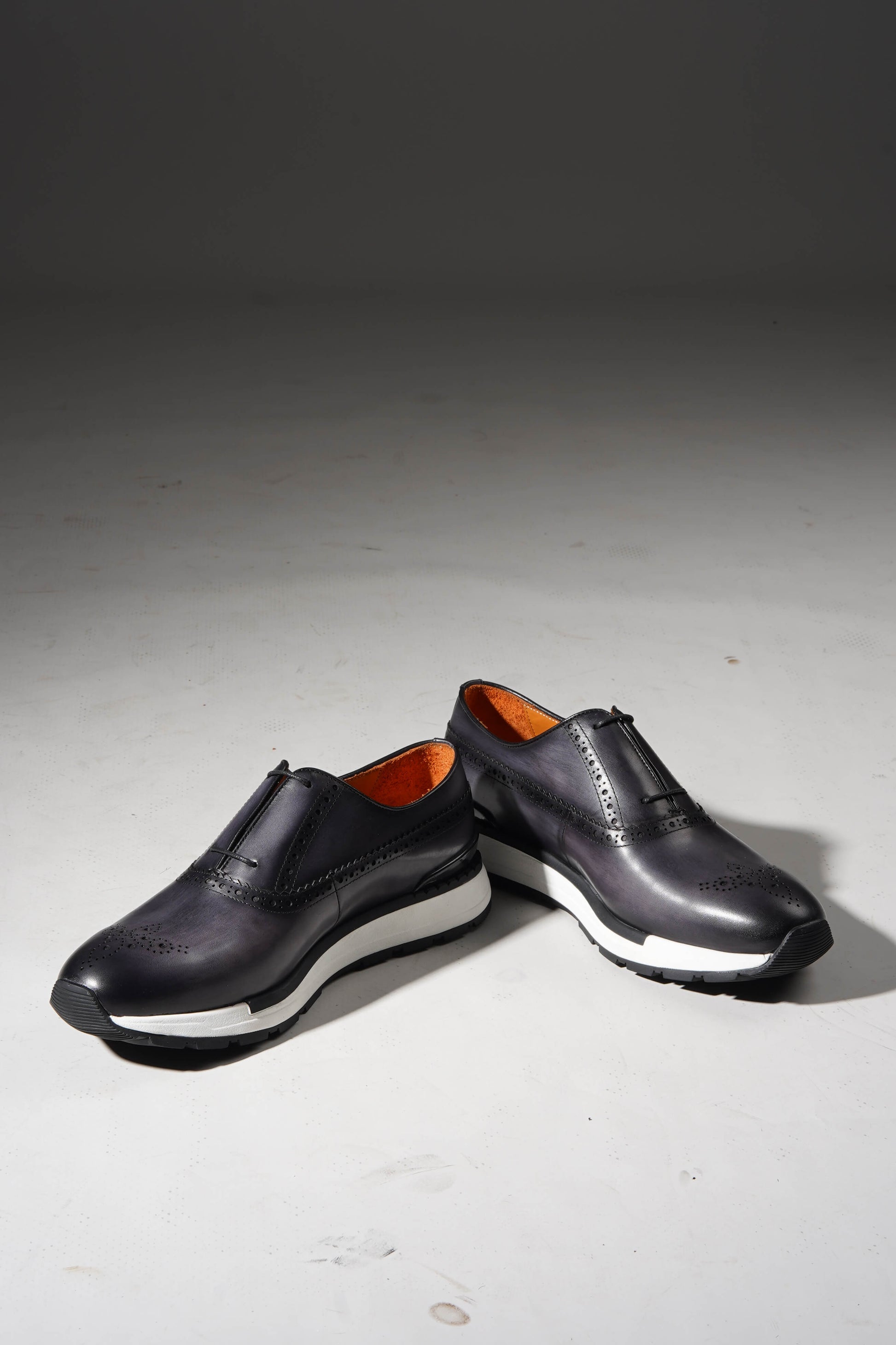 Navy leather minimal lace brogue sneakers for men