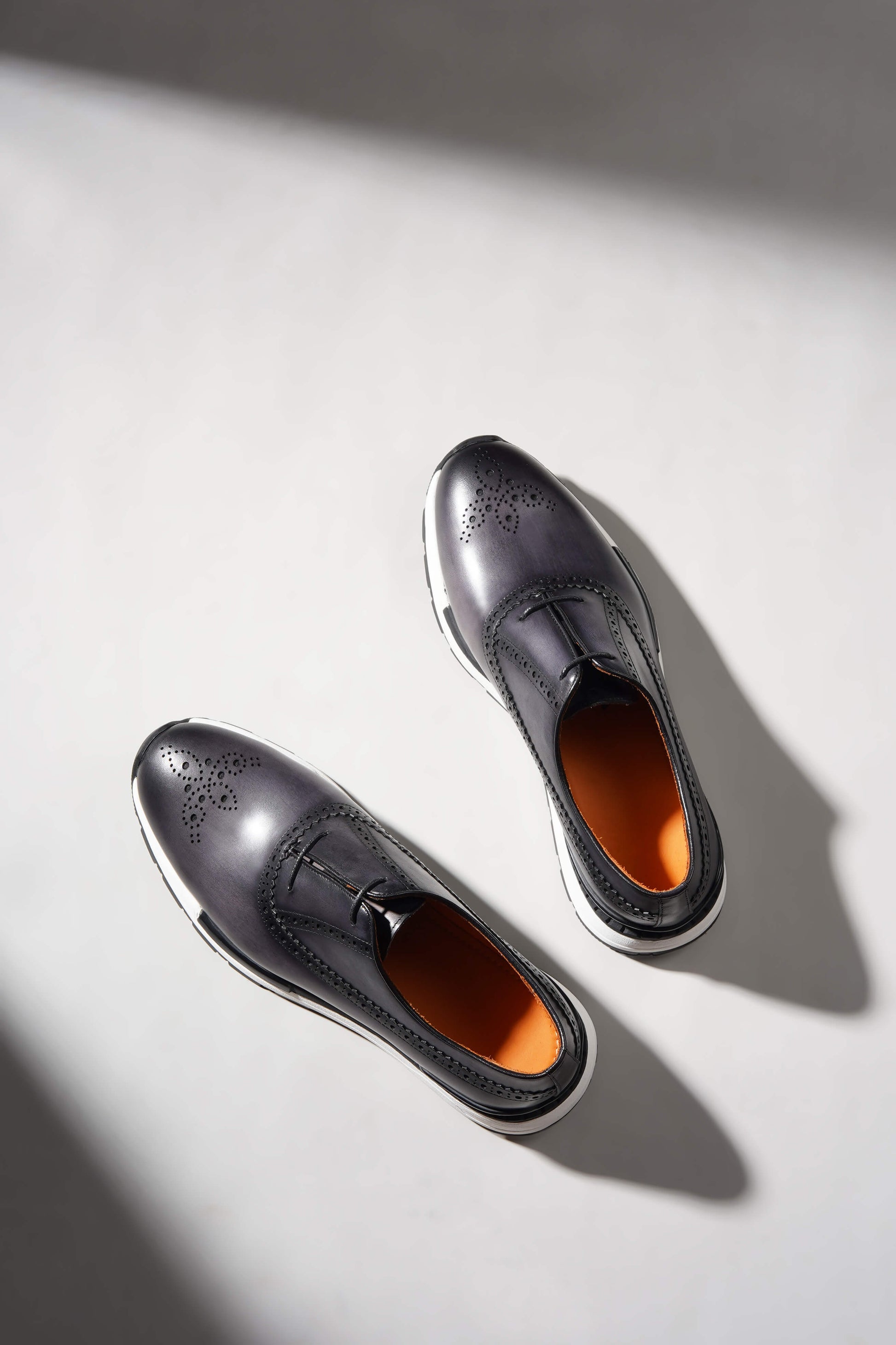 Navy leather minimal lace brogue sneakers for men