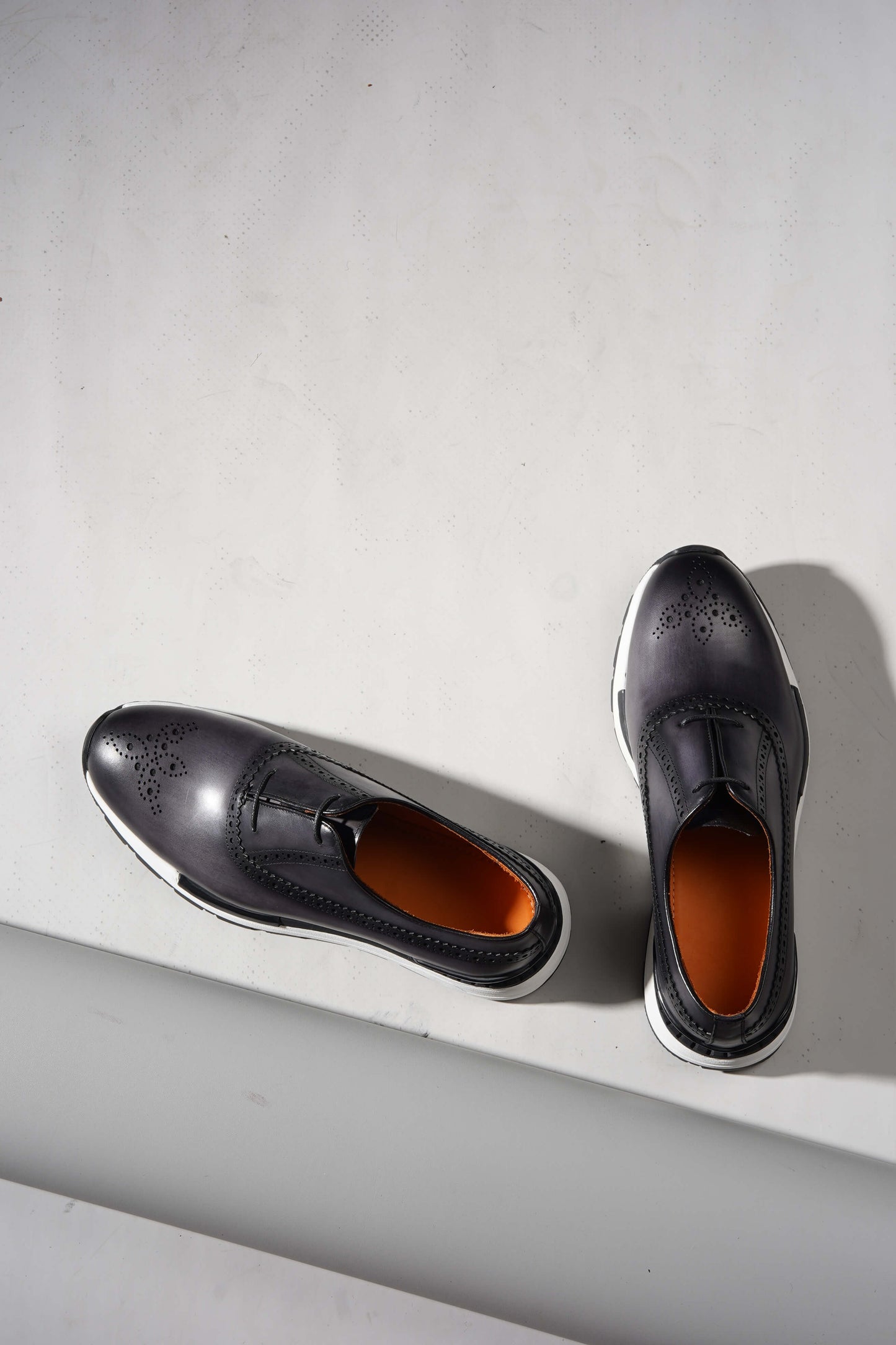 Navy leather minimal lace brogue sneakers for men