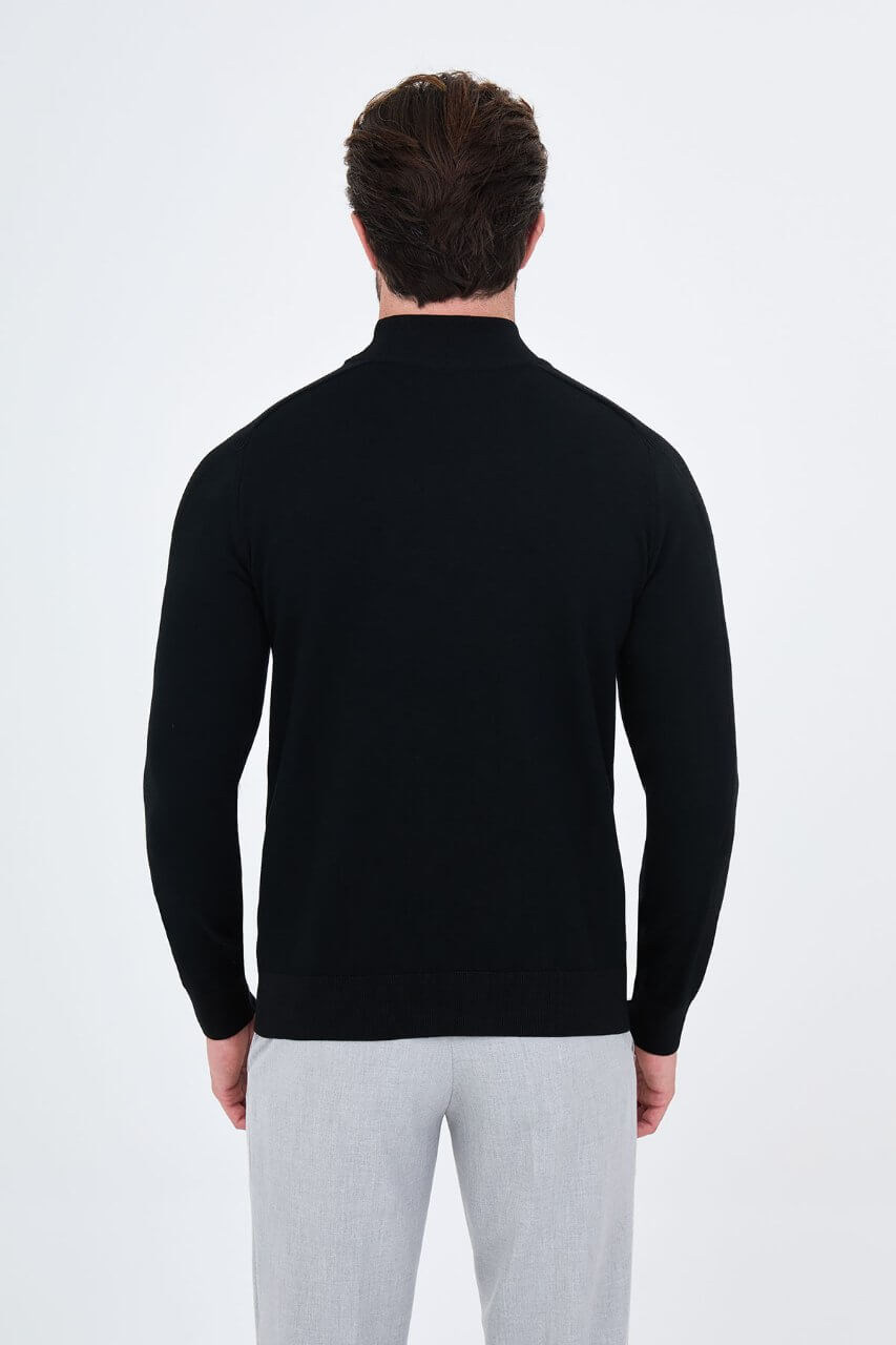 Men's black slim fit turtleneck sweater with long sleeves for fall winter smart casual and formal layering