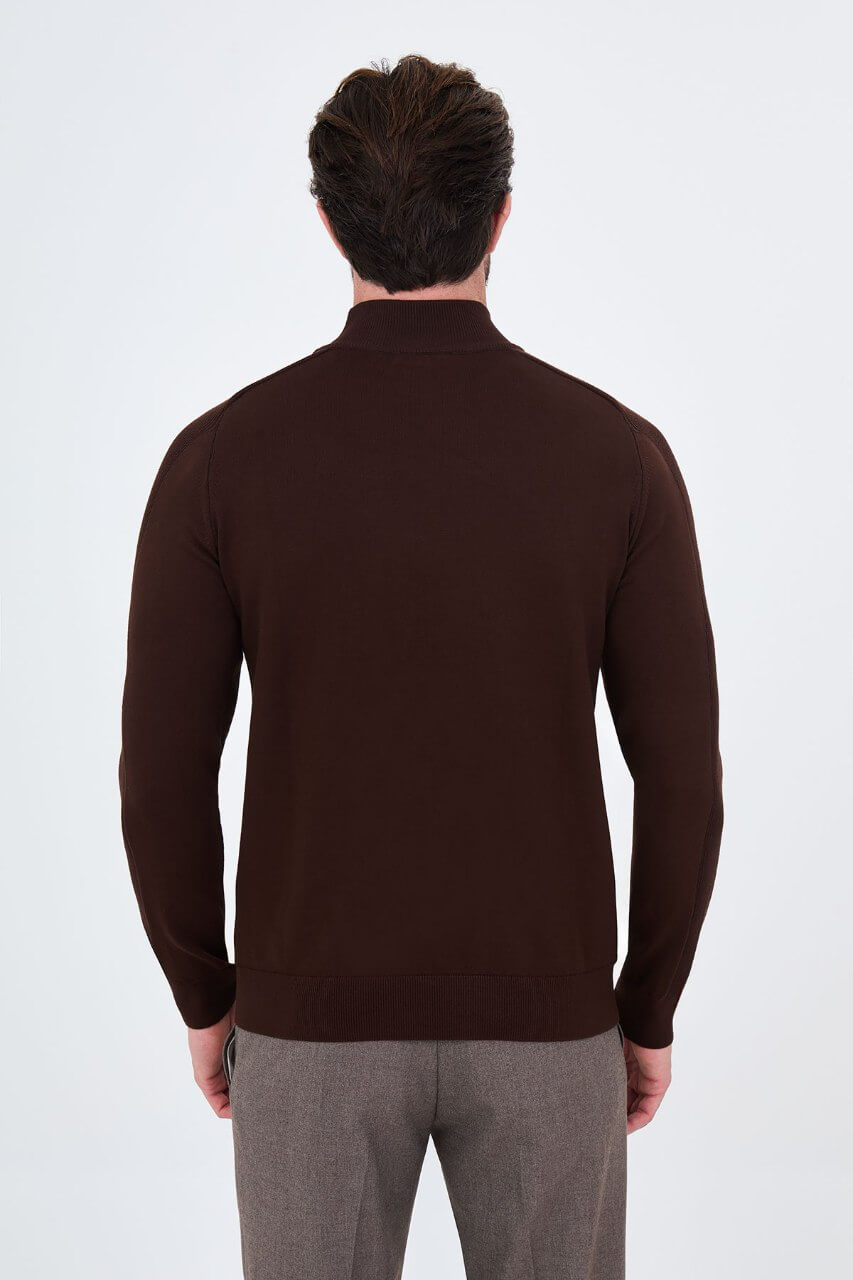 Men's brown slim fit turtleneck sweater with long sleeves for fall winter smart casual outfits