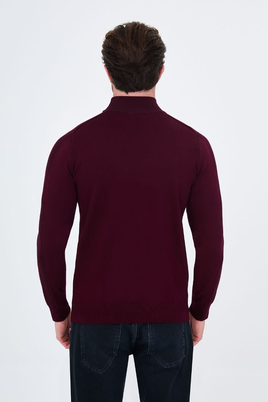 Men's burgundy slim fit turtleneck sweater with long sleeves for fall winter smart casual styling