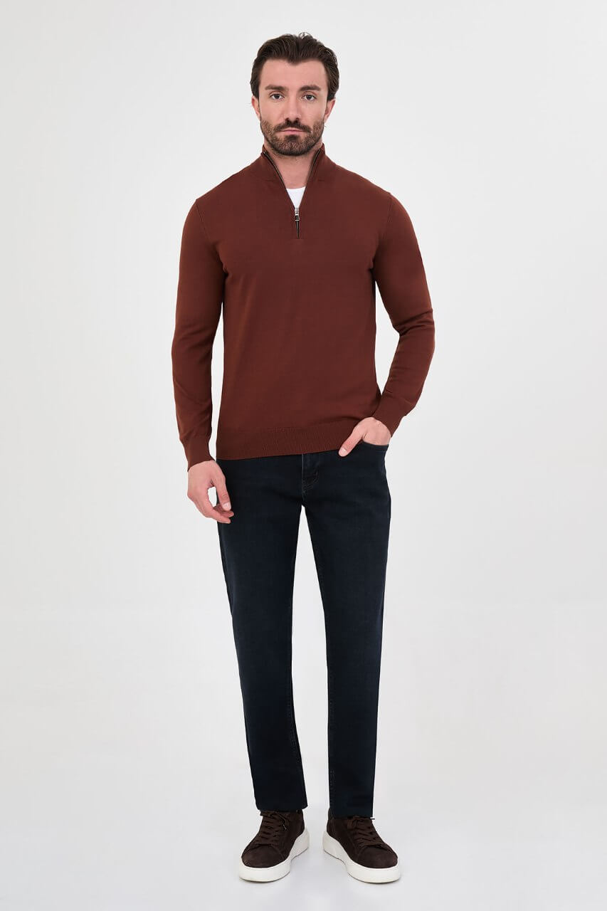 Men's tile textured crew neck knit sweater for fall winter menswear.