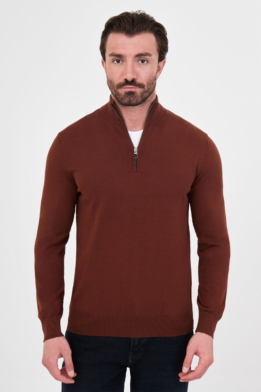 Men's tile textured crew neck knit sweater for fall winter menswear.