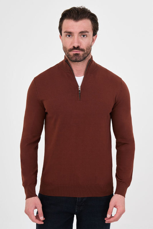 Men's tile textured crew neck knit sweater for fall winter menswear.