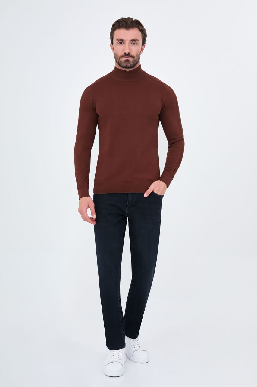 Men's tile slim fit mock neck sweater cotton knit pullover for fall winter smart casual style