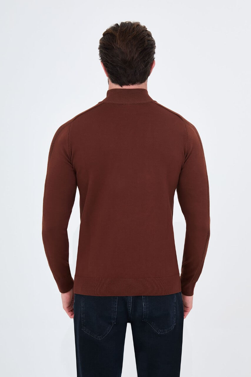 Men's tile slim fit mock neck sweater cotton knit pullover for fall winter smart casual style