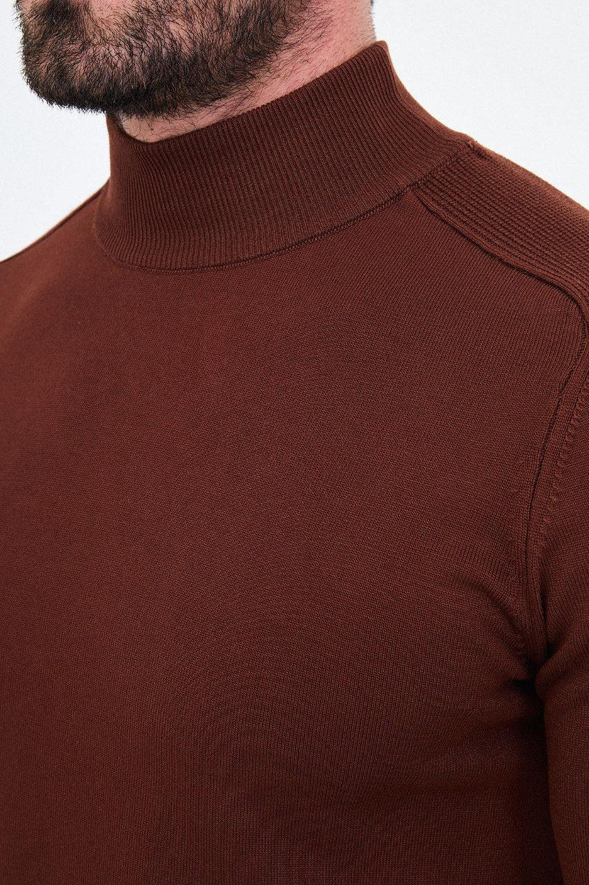 Men's tile slim fit mock neck sweater cotton knit pullover for fall winter smart casual style