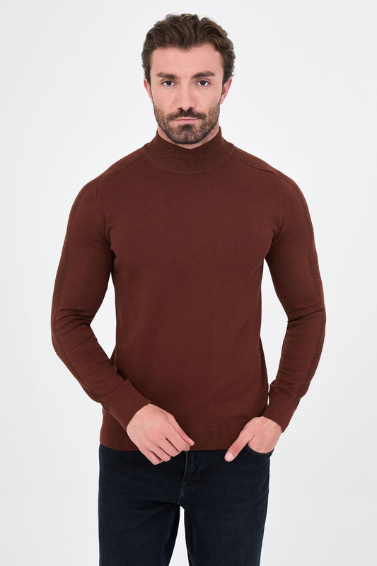 Men's tile slim fit mock neck sweater cotton knit pullover for fall winter smart casual style
