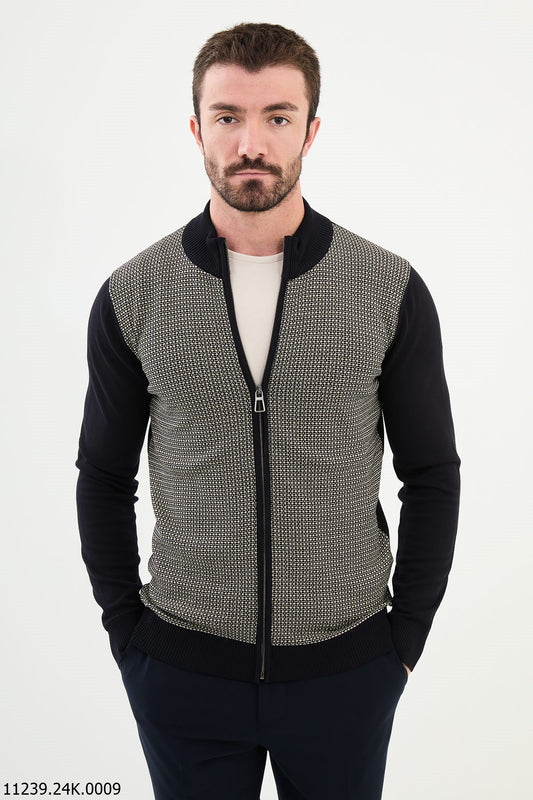 Cárdigan moderno con cremallera y estampado gris para hombre.