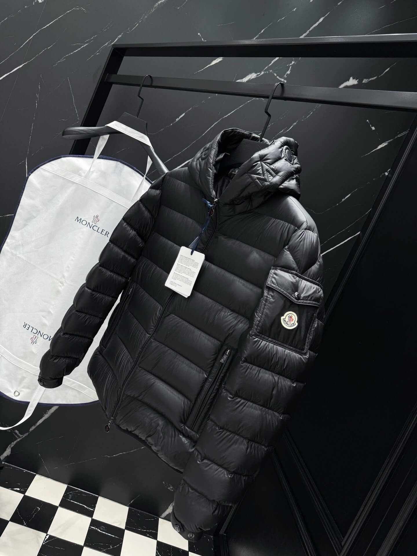 Moncler Shiny Black Hooded Down Jacket – HolloMen
