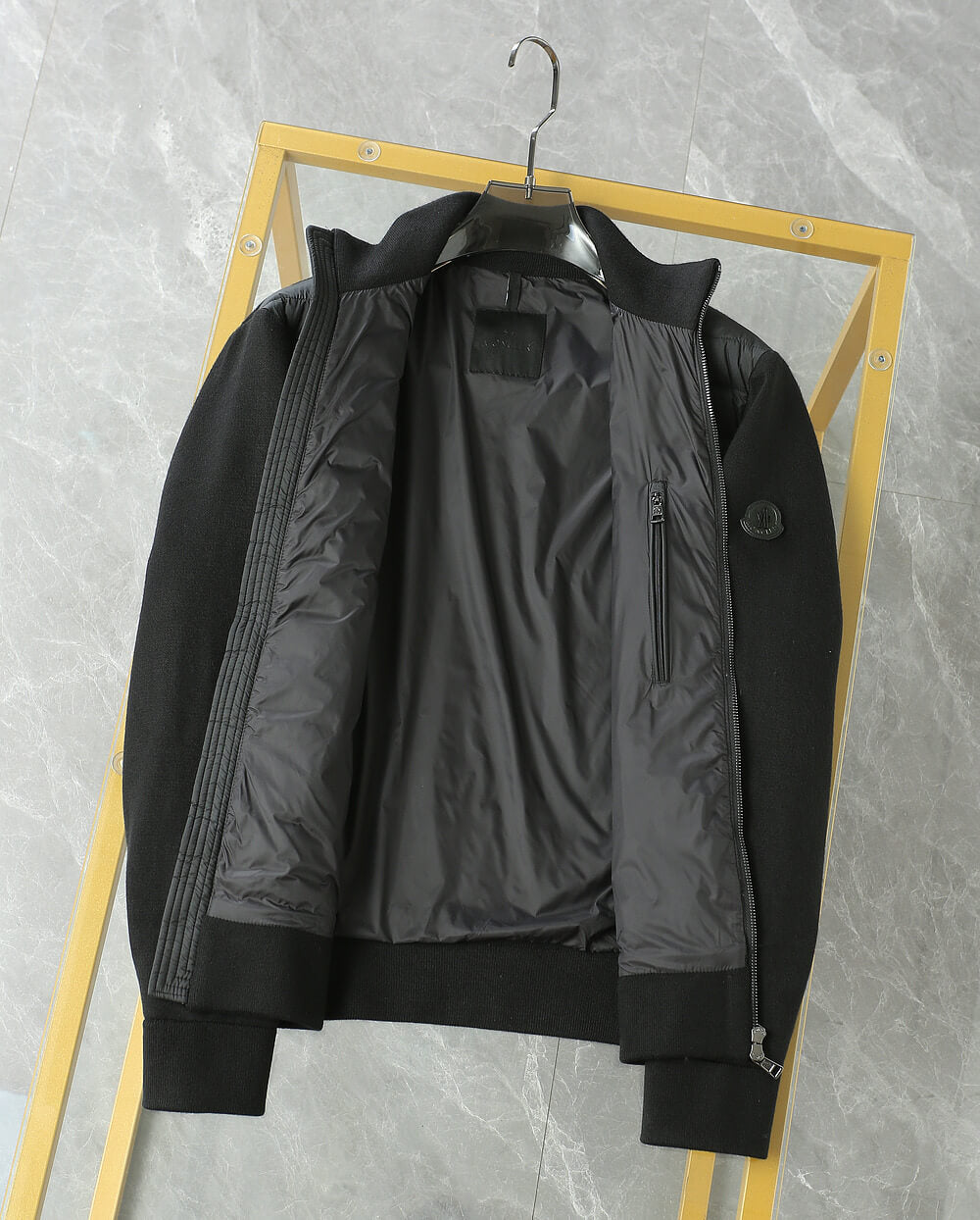 Moncler Black Hybrid Zip-Up Padded Knit Jacket