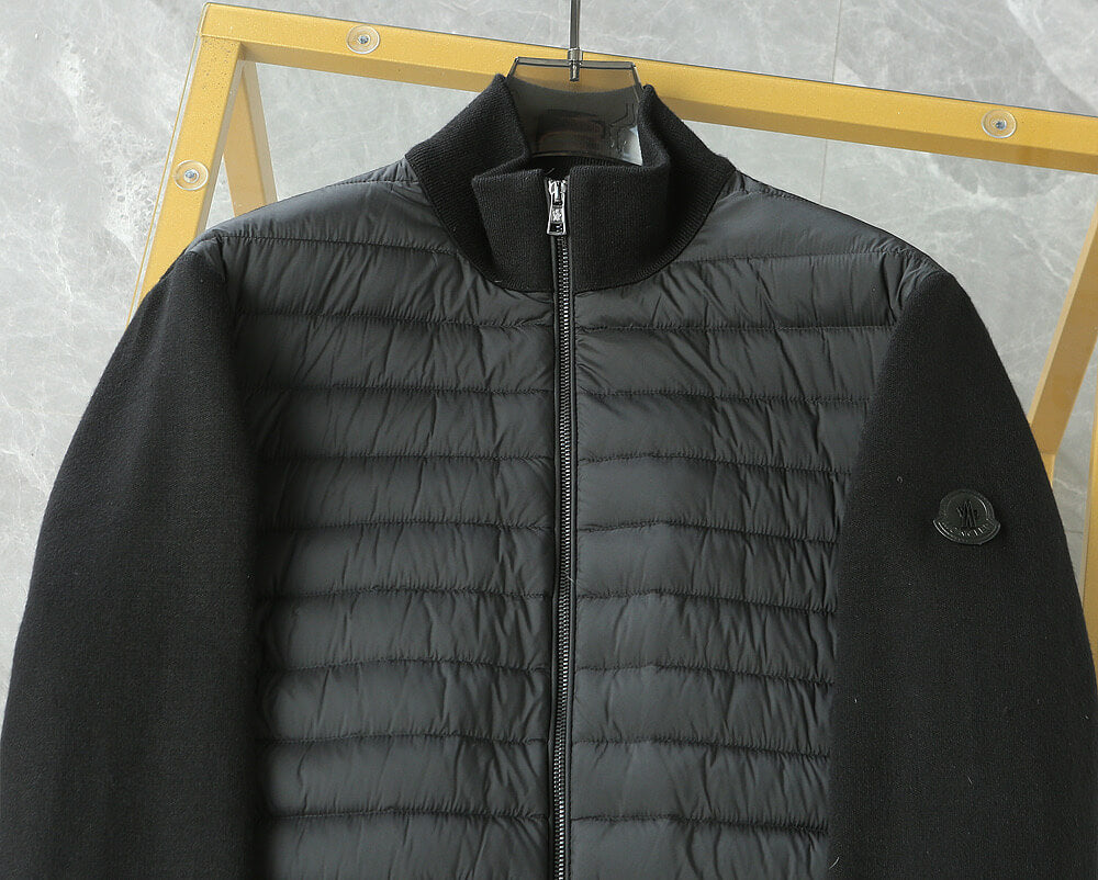 Moncler Black Hybrid Zip-Up Padded Knit Jacket