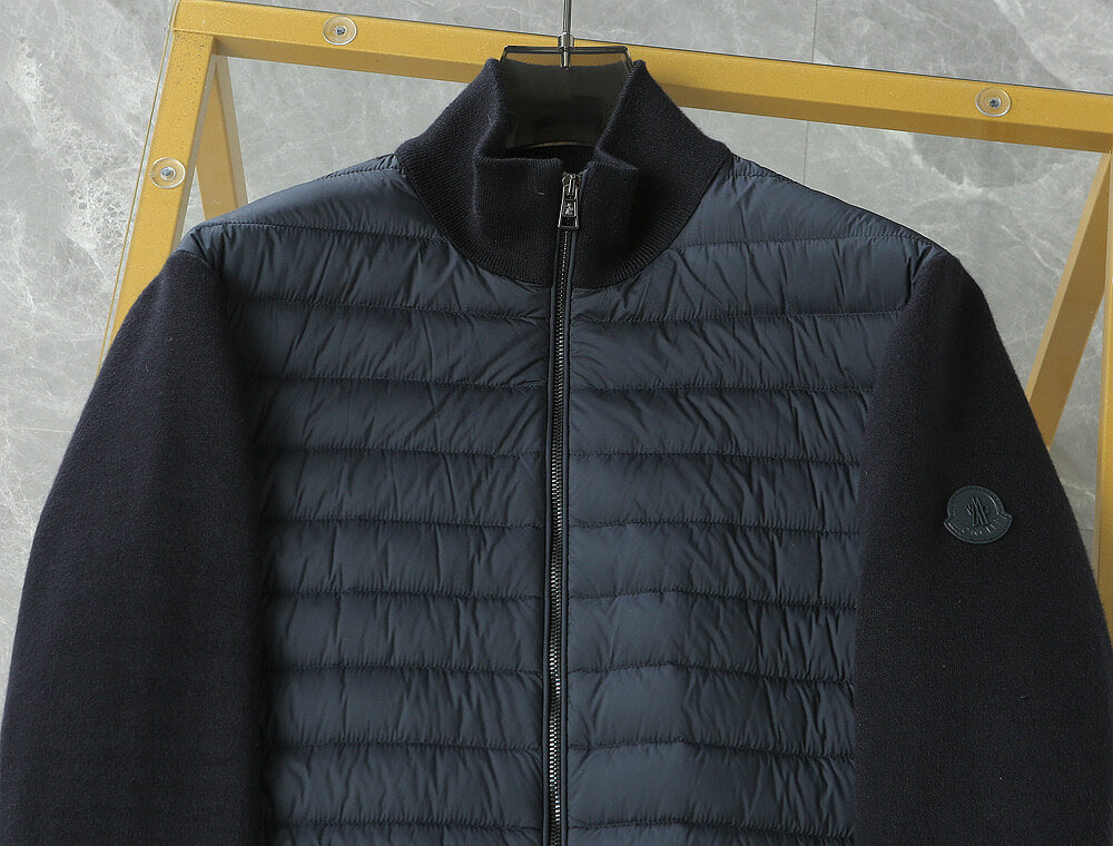 Moncler Navy Blue Hybrid Quilted Knit Zip-Up Jacket