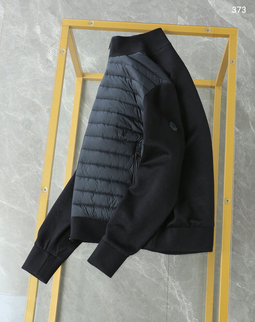 Moncler Navy Blue Hybrid Quilted Knit Zip-Up Jacket