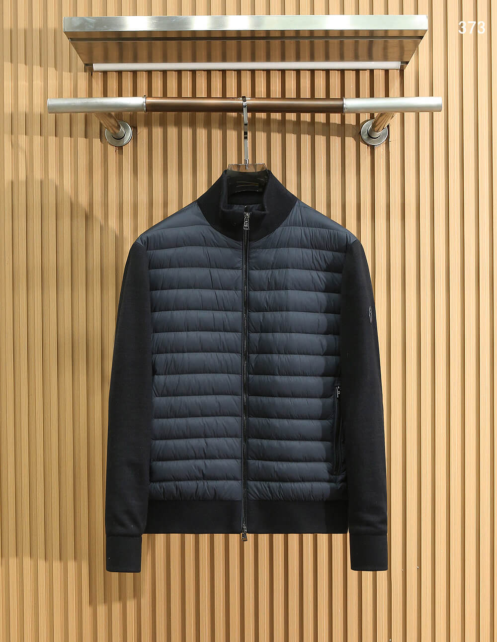 Moncler Navy Blue Hybrid Quilted Knit Zip-Up Jacket