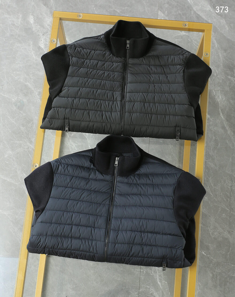 Moncler Navy Blue Hybrid Quilted Knit Zip-Up Jacket