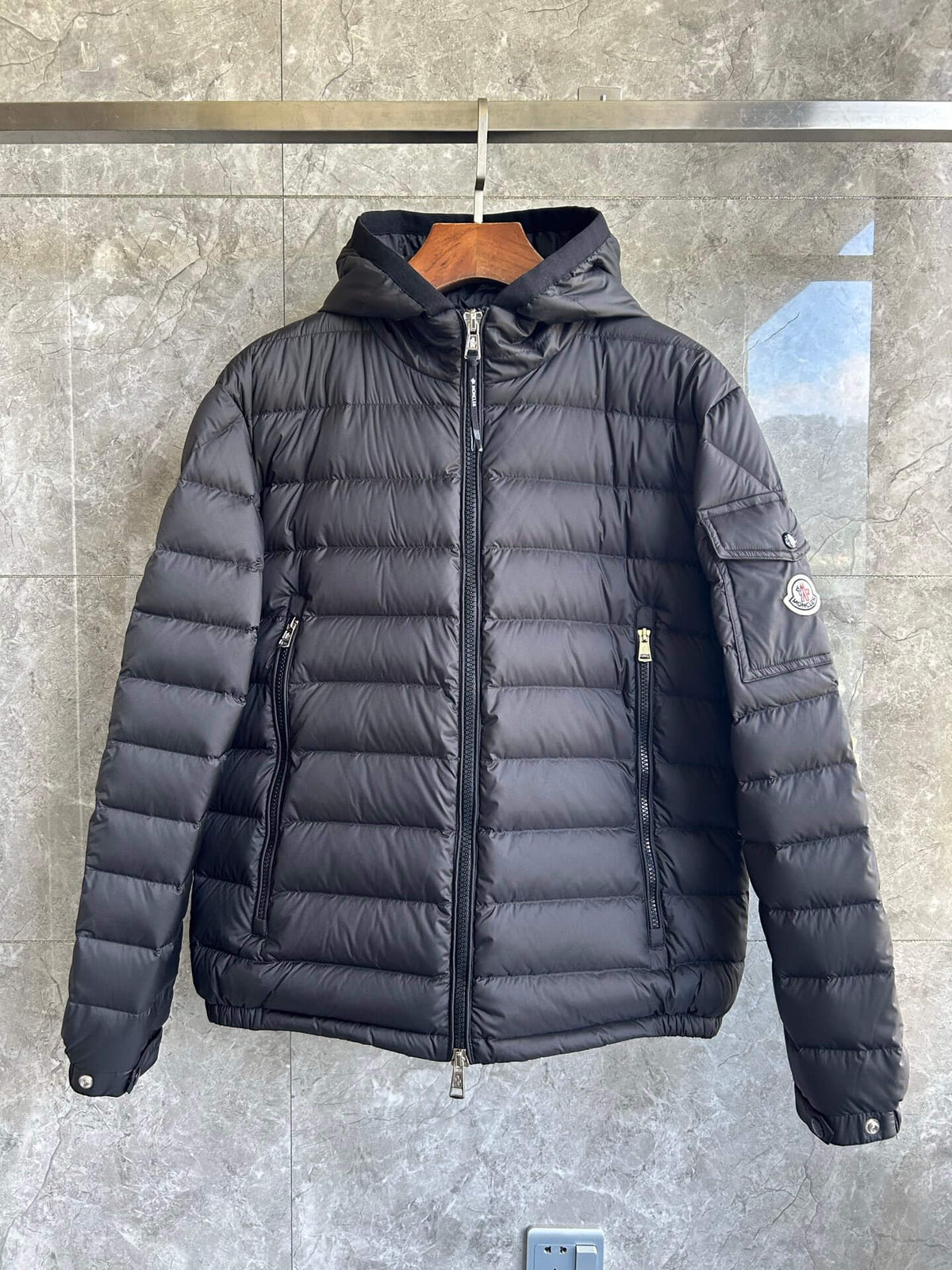 Moncler Galion Hooded Short Down Jacket – Black Quilted Puffer