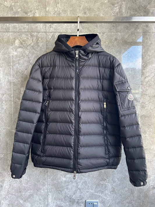 Moncler Galion Hooded Short Down Jacket – Black Quilted Puffer